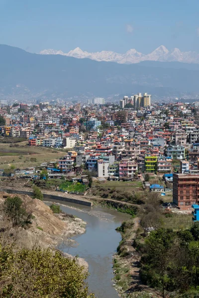 Kilátás Himalája Hegységre Snow Peaks Kathmandu Város Mögött Nepál Délkelet — Stock Fotó