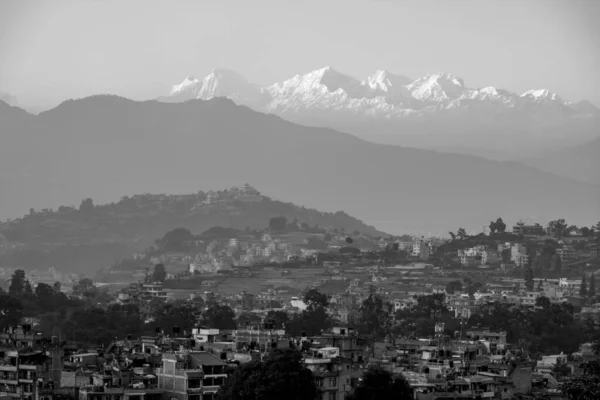 Himalaya Mountains Light Setting Sun Small Town — стокове фото