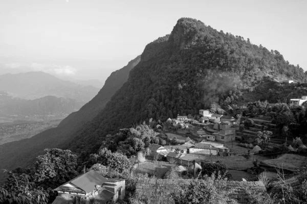 Village Set Saddle Mountain Ridge Himalaya Mountains Nepal — Stock Photo, Image