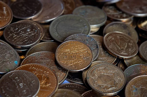 Piles Golden Colored Nepal Rupee Coins — Stock Photo, Image