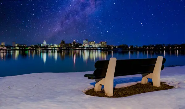 Gezicht Hoofdstad Van Harrisburg Onder Melkweg Nacht Lucht Weerspiegeling Rivier — Stockfoto