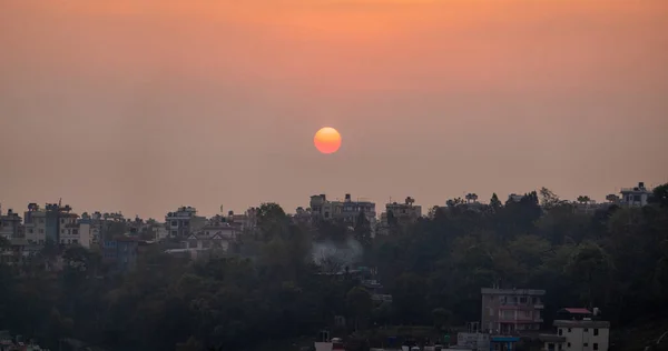 Een Vroege Zonsopgang Kathmandu Als Zon Opkomt Boven Daken — Stockfoto