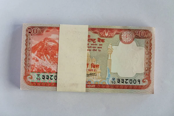 Notas Papel Nepal Sobre Fundo Branco — Fotografia de Stock