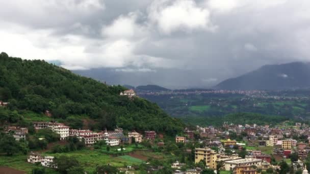 Storm in Kathmandu Valley Zoom In to Temple — Stock Video