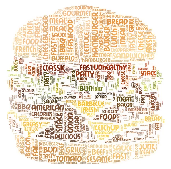 Hamburger Word Cloud Art Poster Illusztráció Ételszavakkal — Stock Fotó