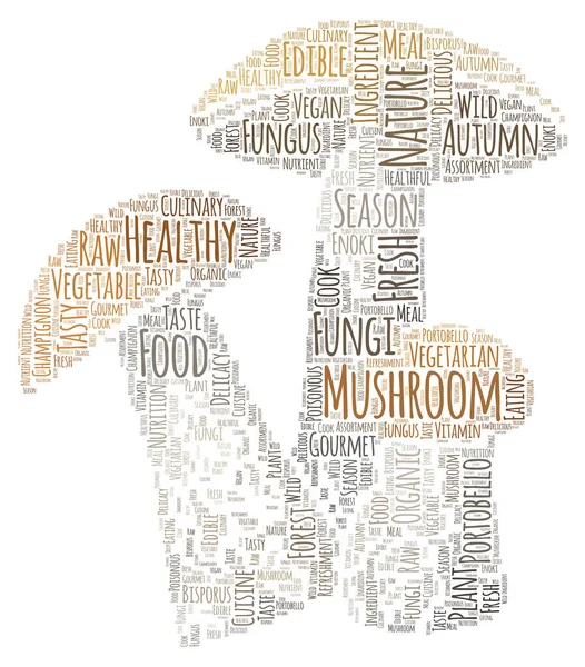 A Mushroom and Fungus Word Cloud Art Poster Illustration with related words.