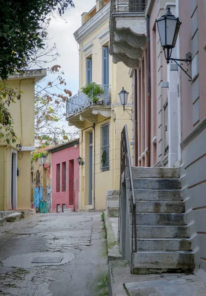 Una Strada Vuota Del Villaggio Atene Grecia Allineata Con Architettura — Foto Stock