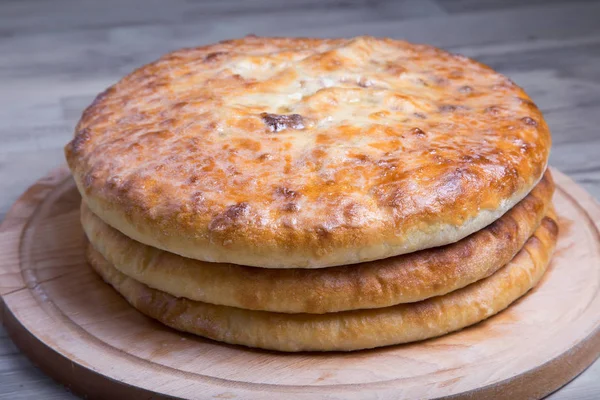 Tortas Tradicionais Ossétia Três Tortas Básicas Para Feriado Close Foco — Fotografia de Stock