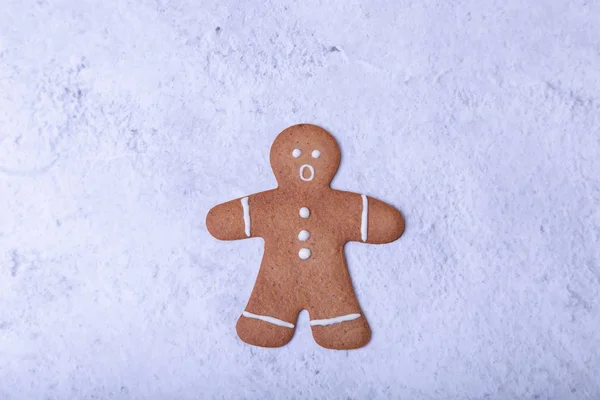 Lebkuchenmann Mit Einem Überraschten Gesicht Traditionelle Neujahrs Und Weihnachtsgebäck Selektive — Stockfoto