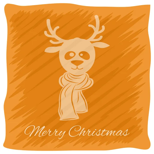 Tarjeta de felicitación de Navidad o Año Nuevo. Logotipo del vector, diseño del emblema. Rayas naranjas brillantes pintadas descuidadamente. Silueta transparente de un ciervo de Navidad en una bufanda . — Vector de stock