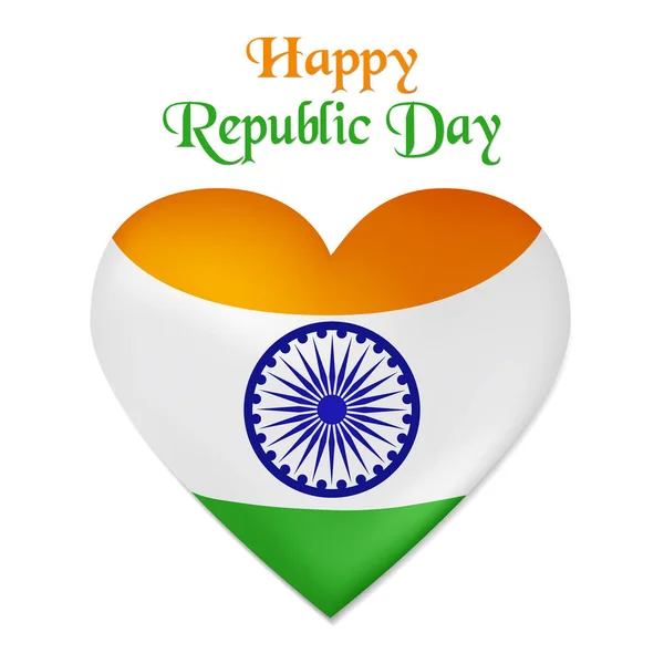 Ilustracja wektorowa dzień Republiki w Indiach. Serce, patrząc jak flagi Indii. Wakacyjne pozdrowienia napis. Nadające się do projektowania kart okolicznościowych, baner, zaproszenie, plakat — Wektor stockowy