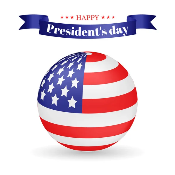 Ilustração do vetor do dia do presidente. Bandeira americana na forma de uma bola e saudação inscrição na fita. Usável para cartão de design, banner, convite, cartaz — Vetor de Stock