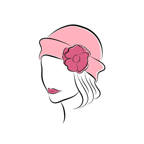 Bella ragazza in un cappello rosa con fiore. Schizzo di moda vettoriale in stile disegno a mano per il vostro disegno. EPS10 — Vettoriale Stock