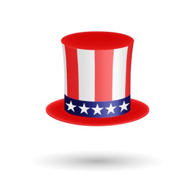 Kurdele ile Amerikan beyefendi şapka silindir. Başkanlar Günü sembolü. Hacimsel simgesi beyaz arka plan üzerinde izole. Vektör çizim. Eps10