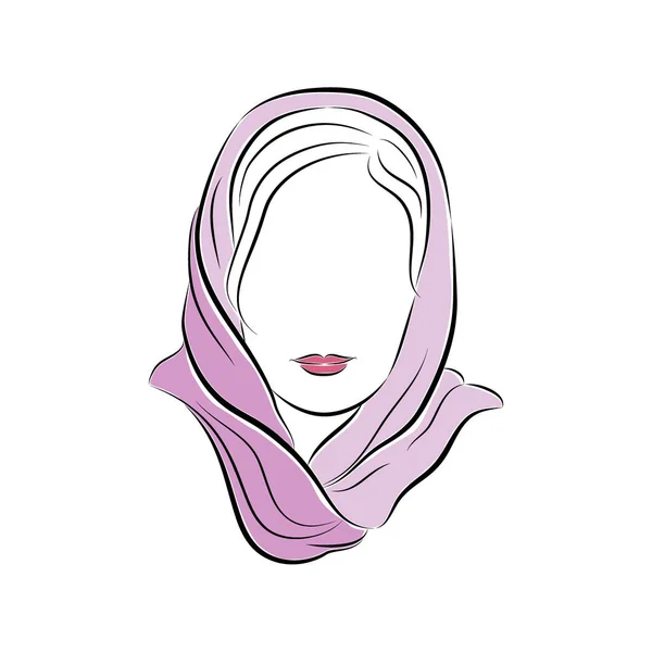 Wanita muda cantik dengan Selendang Lilac di kepalanya. - Stok Vektor