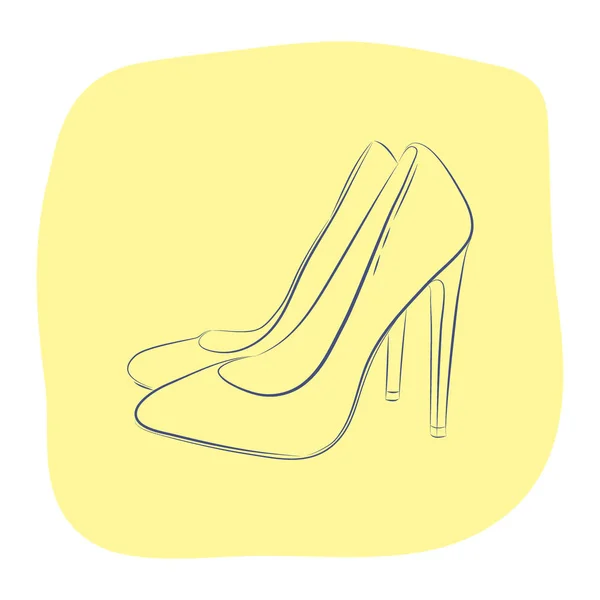 Elegante Damenschuhe mit hohen Absätzen. Modeaccessoires. Konturobjekt auf gelbem Hintergrund. Vektorskizze Illustration in Handzeichnung Stil für Ihr Design. — Stockvektor