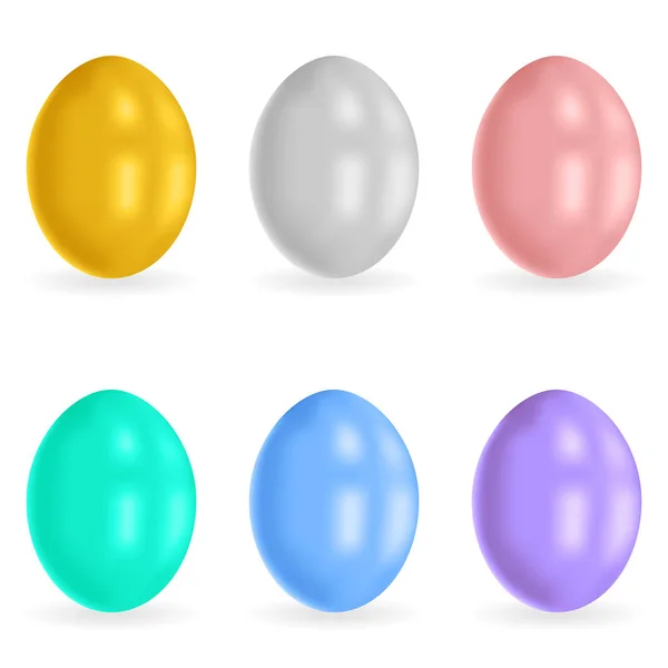 Пасхальные яйца 3d иконы. Шесть разных цветов. Праздничная векторная иллюстрация для Вашего дизайна . — стоковый вектор
