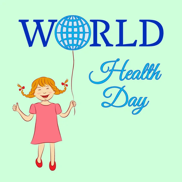 Le concept d'une journée mondiale de la santé avec une fille qui garde un ballon-globe. Illustration vectorielle. Utilisable pour la conception, invitation, bannière, fond, affiche — Image vectorielle