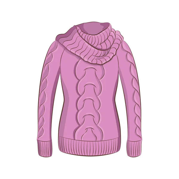 Μια ρεαλιστική ζεστό πουλόβερ ή ένα πλεκτό πουλόβερ. Γυναικών μόδας ρούχα του χειμώνα. Μωβ αντικείμενο που απομονώνονται σε λευκό φόντο. Καρτούν εικονογράφηση φορέα στο χέρι σχέδιο στυλ για το σχεδιασμό σας. — Διανυσματικό Αρχείο