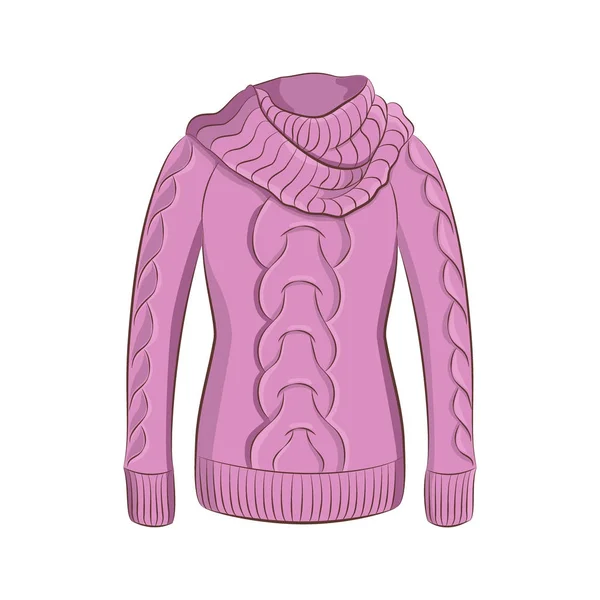 Een realistische warme trui of gebreide trui. Vrouwen mode winterkleren. Paarse object geïsoleerd op een witte achtergrond. Vectorillustratie cartoon stijl voor uw ontwerp in de hand te tekenen. — Stockvector