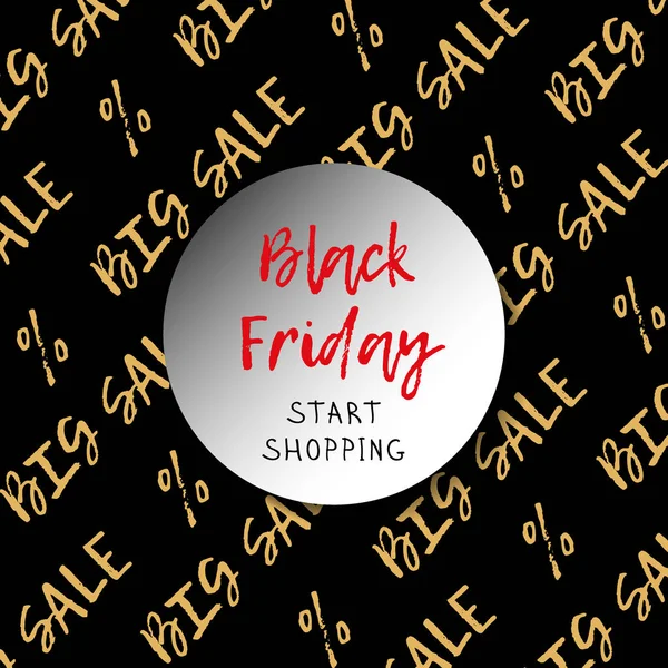 Black Friday is a big sale theme. Gold inscriptions and percentages on a black background. You can write your own text in the central circle. Vector illustration — Stockvector