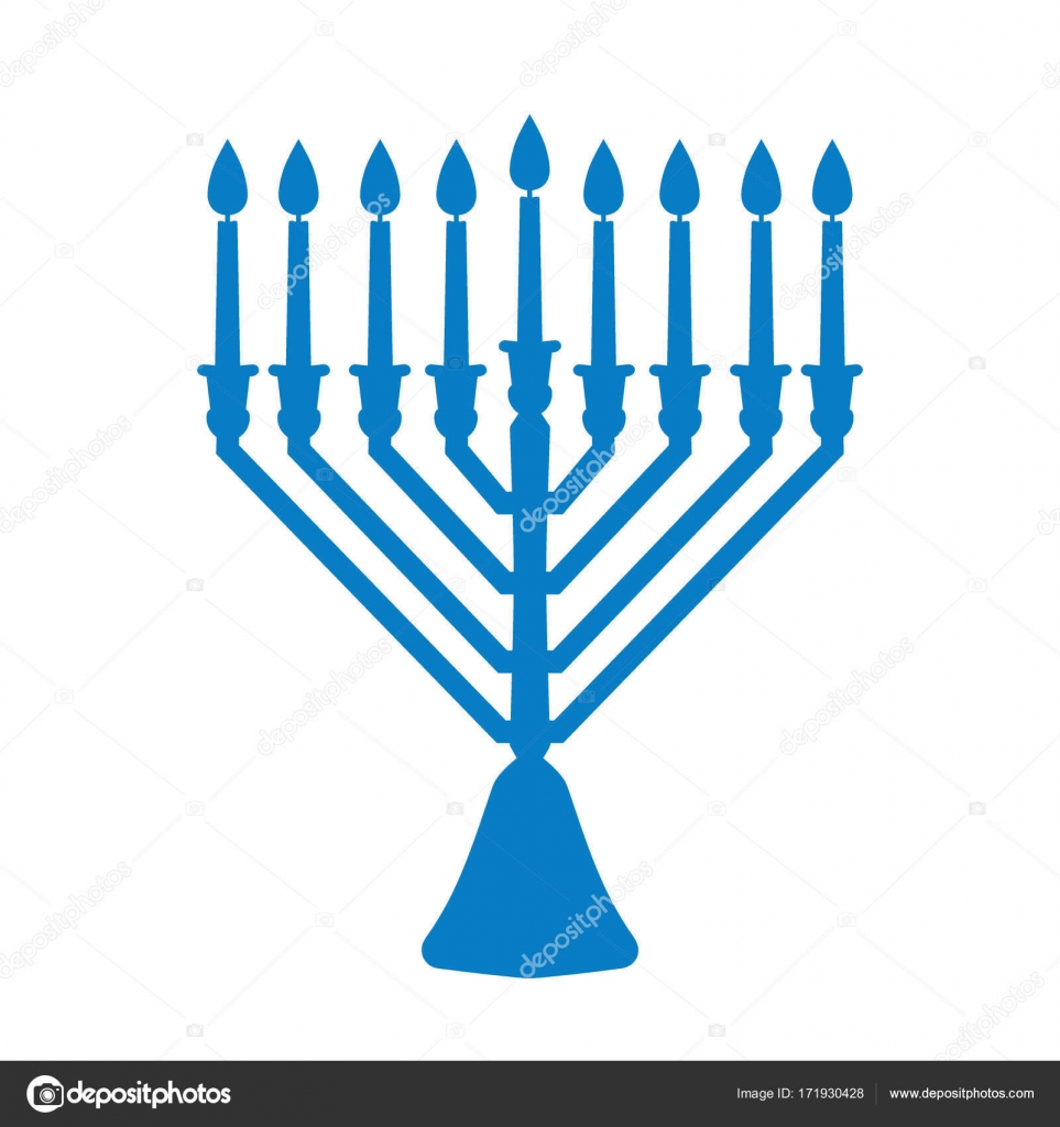 A traditional menorah for the Jewish Hanukkah festival. Blue silhouette