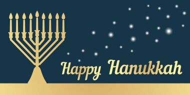 Geleneksel menorah Yahudi Hanuka festival için. Yatay banner. Altın siluet karanlık bir arka plan üzerinde. Vektör çizim tasarımınız için