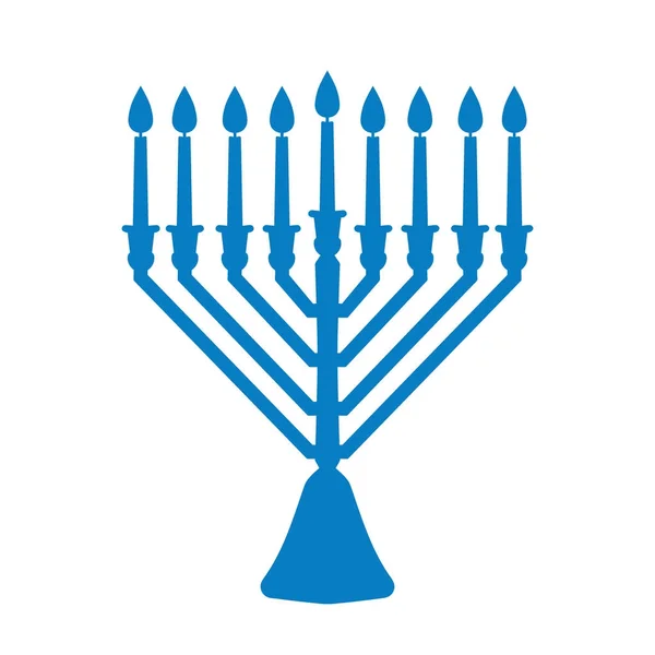 Ένα παραδοσιακό menorah για το Φεστιβάλ του εβραϊκού Hanukkah. Εικονίδιο μπλε σιλουέτα που απομονώνονται σε λευκό φόντο. Εικονογράφηση διάνυσμα — Διανυσματικό Αρχείο
