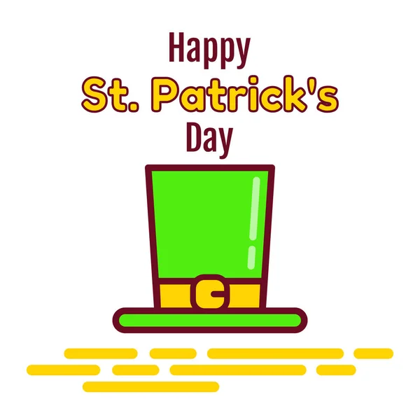 Happy St. Partic Day greeting card. The green hat of the leprechaun and the greeting inscription. Flat icon isolated on white background. Vector illustration — Stock Vector