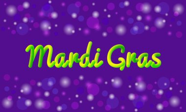 Mardi Gras Tema vektör banner veya tebrik kartı. 3D etkisi metin. Geleneksel violet, yeşil, sarı karnaval renkleri