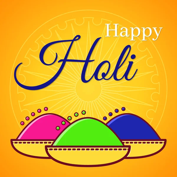 春とインドの明るい色のホーリー祭。伝統的な色粉体バック グラウンドで Gulal、象徴的なホイールです。フラット アイコン ベクター デザイン。グリーティング カードのデザイン、バナー、招待が可能 — ストックベクタ