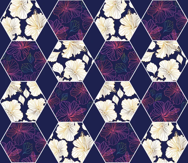 Vector naadloze geometrische en bloemen patronen — Stockvector