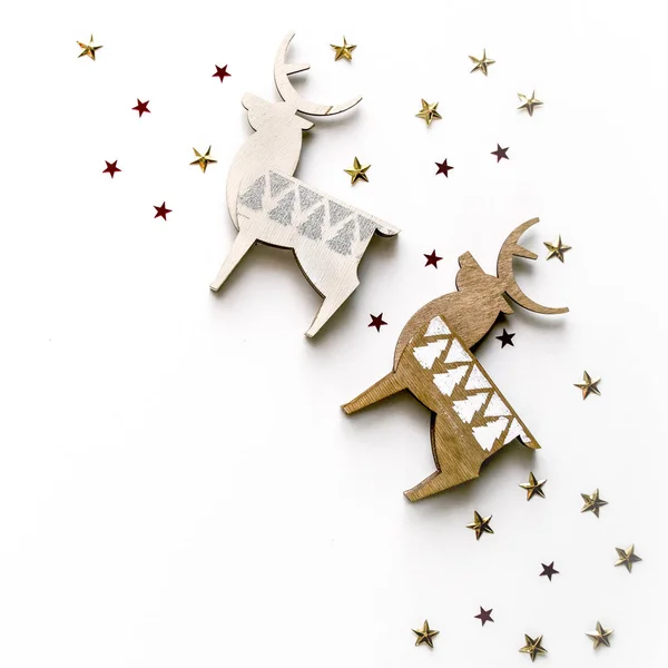 Christmas composition with deer and stars. New Year background for presentation of work or text. Beautiful greeting card. — Stock Photo, Image