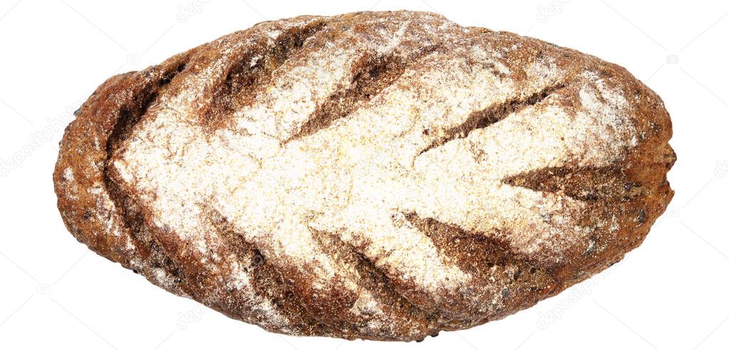 Panorama of black bread isolated on white.