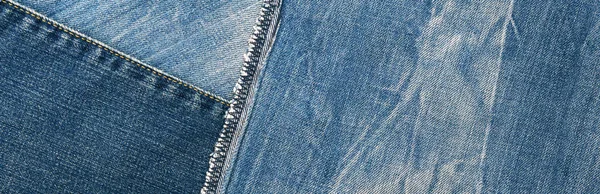Modrá Džínová Textura Pozadí Panorama Nápis — Stock fotografie