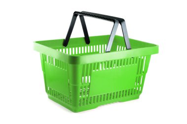 Beyazda izole edilmiş dükkan için boş yeşil sepet.