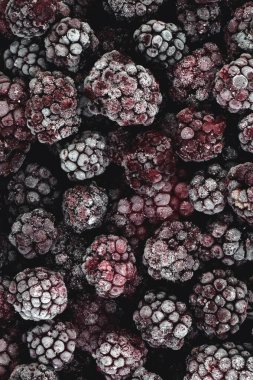 Donmuş böğürtlen arka planı ve dokusu. Dikey fotoğraf.