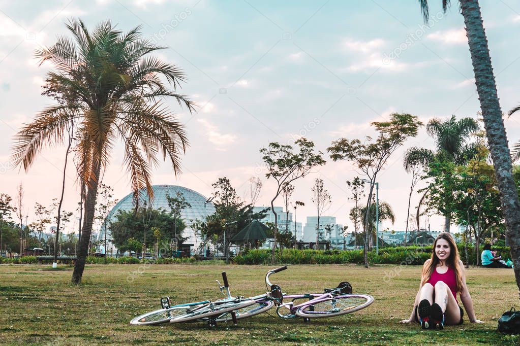 Girl with her Bike at Villa-Lobos Park in San Paulo (Sao Paulo),