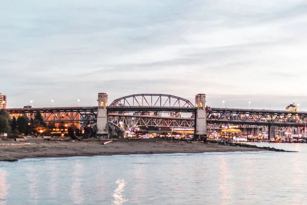 Granville Street Bridge at night in Vancouver BC, Canada