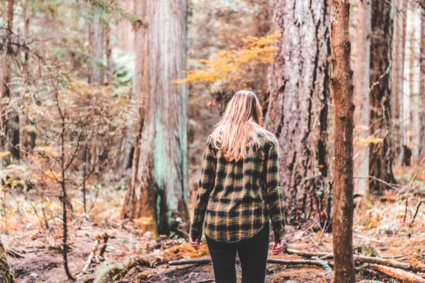 Mädchen am Baden Powell Trail in der Nähe von Bruchstein am North Vancouver, — Stockfoto