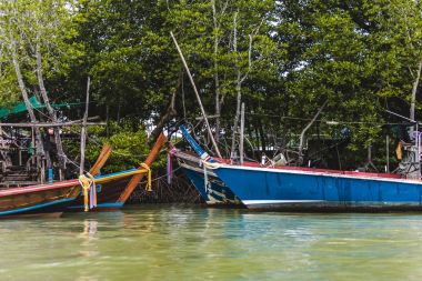 Phuket Island, Tayland için uzun kuyruk tekneler