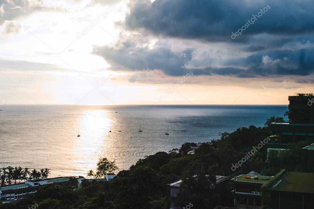 Elevated View of Phuket Island at Sunset, Thailand
