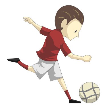 8 saat eğlence, futbol oynayan bir adam. top sürme, kırmızı bir gömlek kullanarak çalışan.