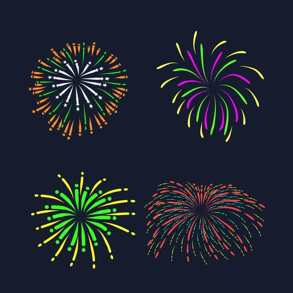 Πολύχρωμα Πυροτεχνήματα Σετ Ευτυχισμένο Νέο Έτος — Διανυσματικό Αρχείο