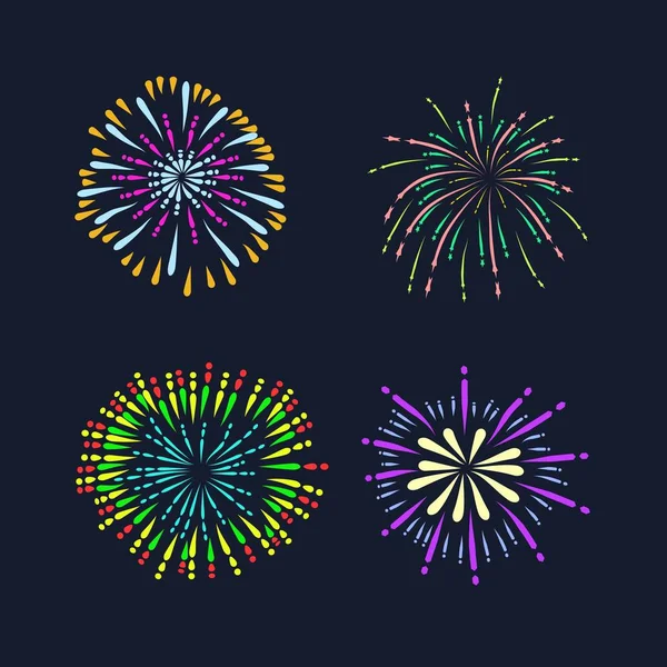 Juego Fuegos Artificiales Coloridos Feliz Año Nuevo — Vector de stock