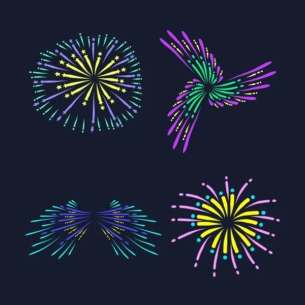 Kleurrijke Vuurwerk Set Gelukkig Nieuwjaar — Stockvector