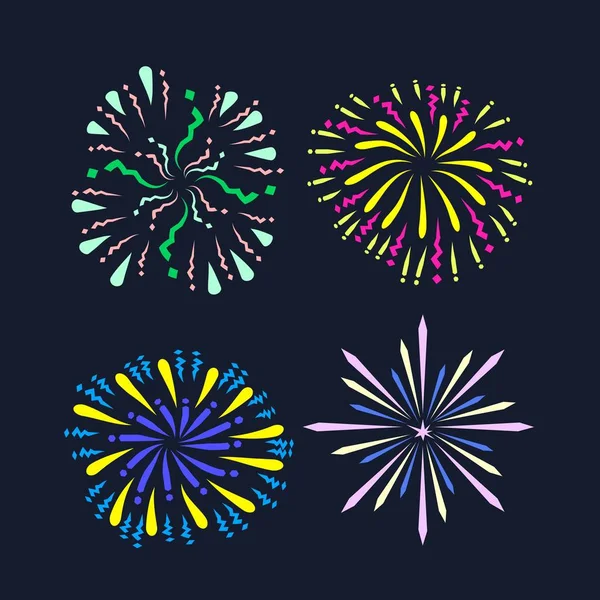 Colorful Fireworks Set Happy New Year — Stock Vector