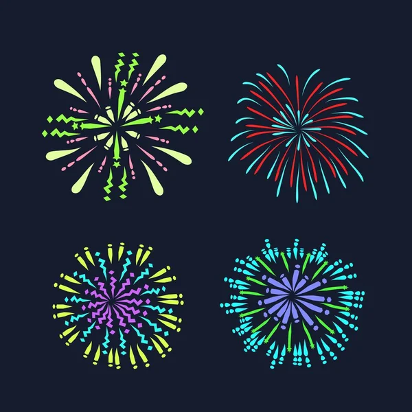 Juego Fuegos Artificiales Coloridos Feliz Año Nuevo — Vector de stock