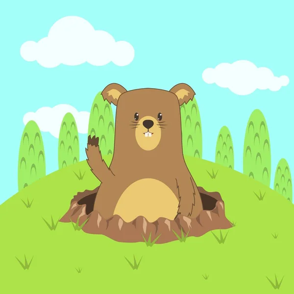 Cute Groundhog Illustration Happy Groundhog Day — 스톡 벡터