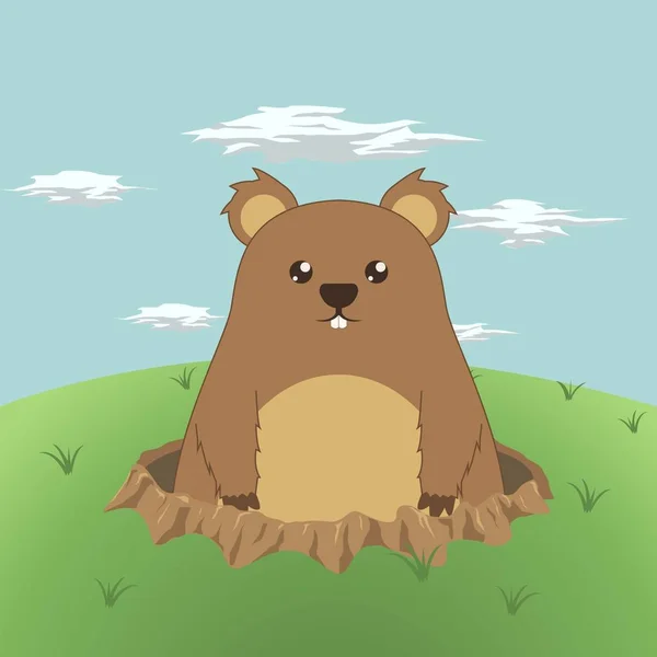 Roztomilý Groundhog Ilustrace Šťastný Svišť Den — Stockový vektor
